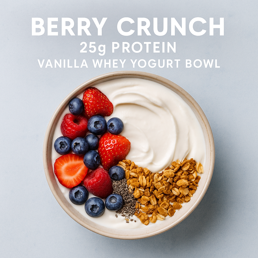 25 g Protein Breakfast: Vanilla Whey Yogurt Bowl (3 Easy Ways)