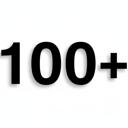 白色背景 中间一个黑色的“100+”数字